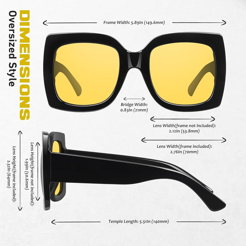 GQUEEN Oversized Square Frame Sunglasses Womens Retro